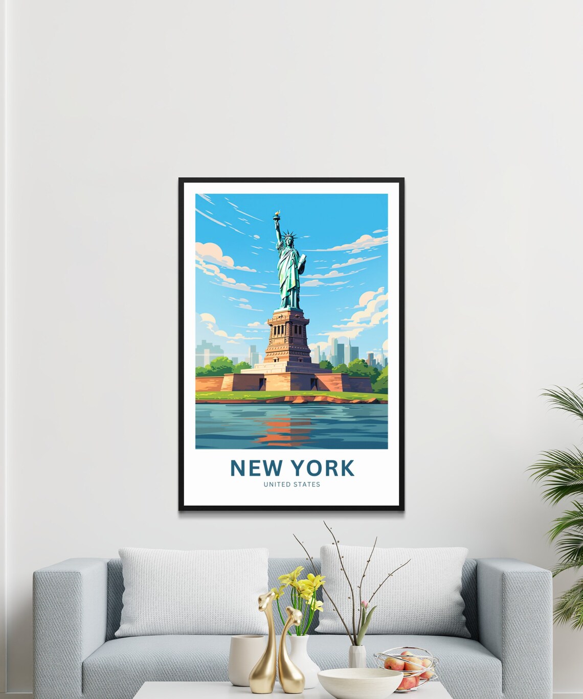 New York Statue of Liberty Harbor Blue Skyline USA Travel Poster - Image 3