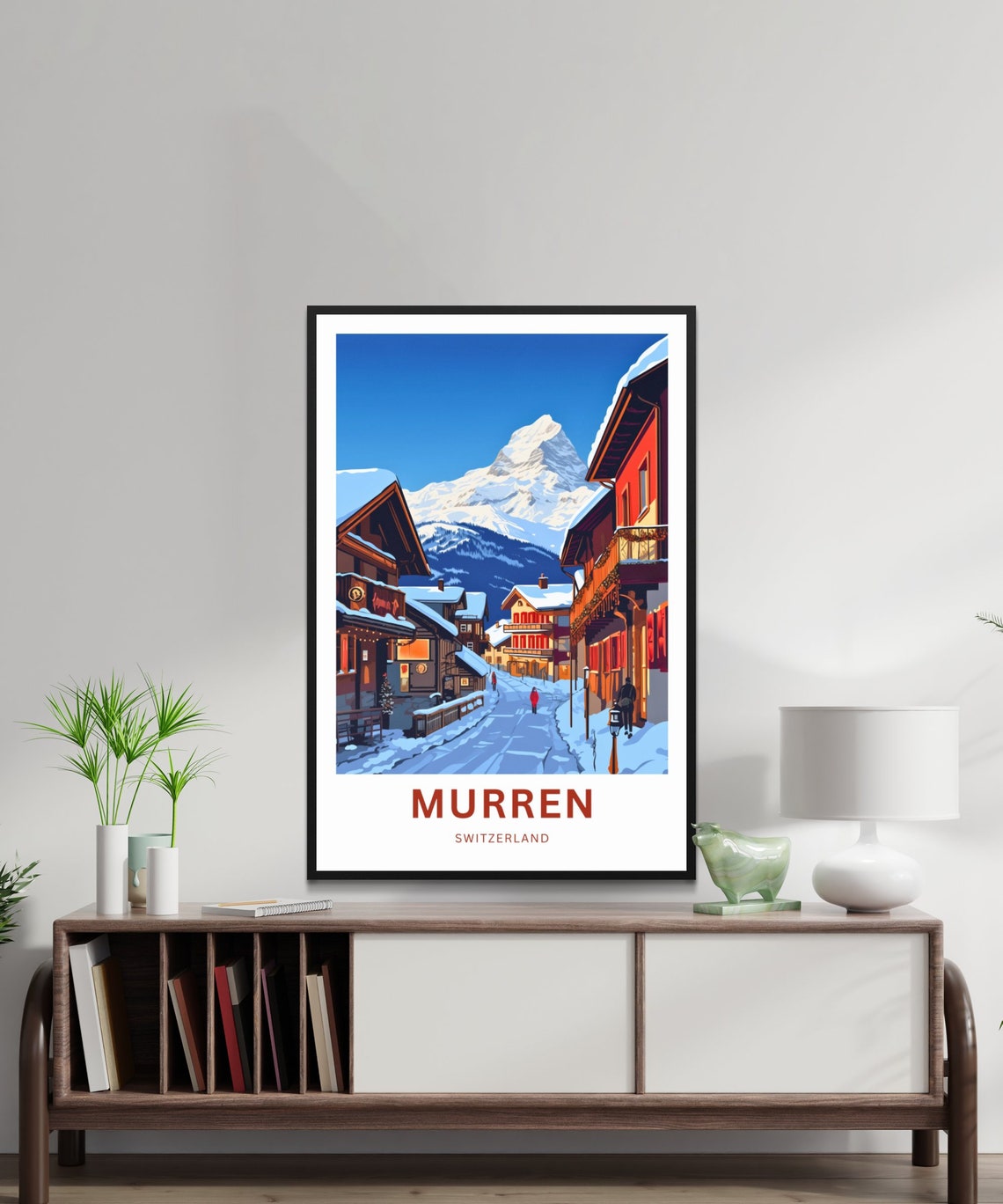 Personalized Murren Switzerland Snowy Village Street Travel Poster - Image 3