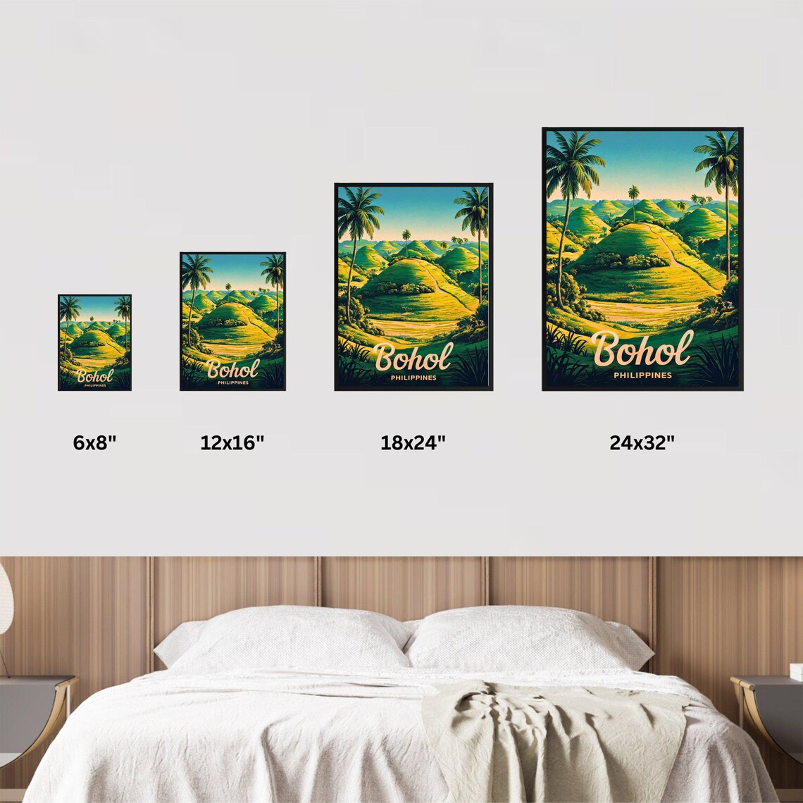 Bohol Philippines Vintage Sunrise Chocolate Hills Path Travel Poster - Image 3