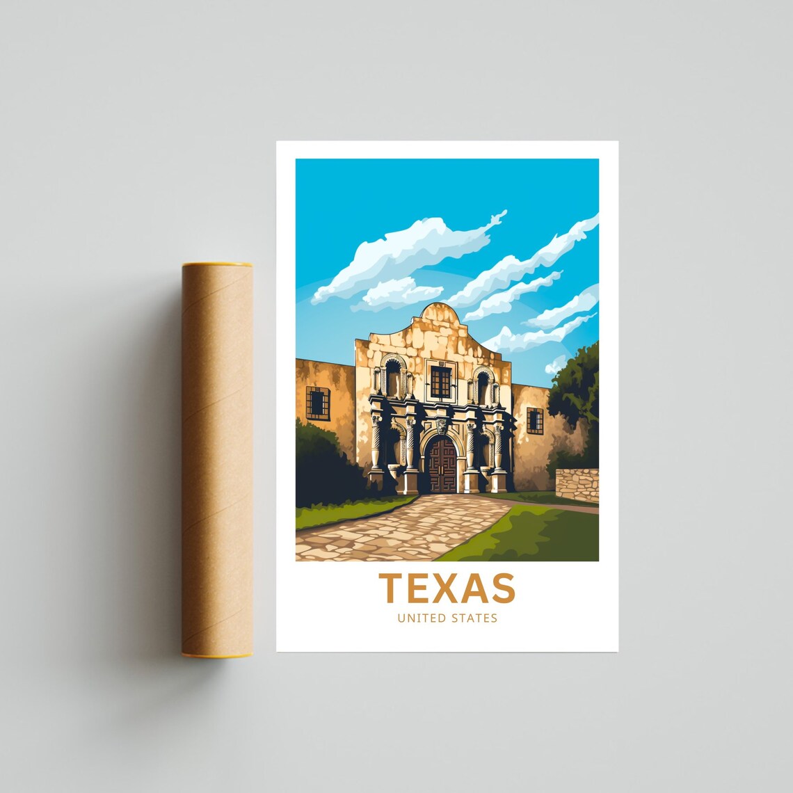 Texas Alamo Mission San Antonio Historic Illustrated Travel Poster - Image 4
