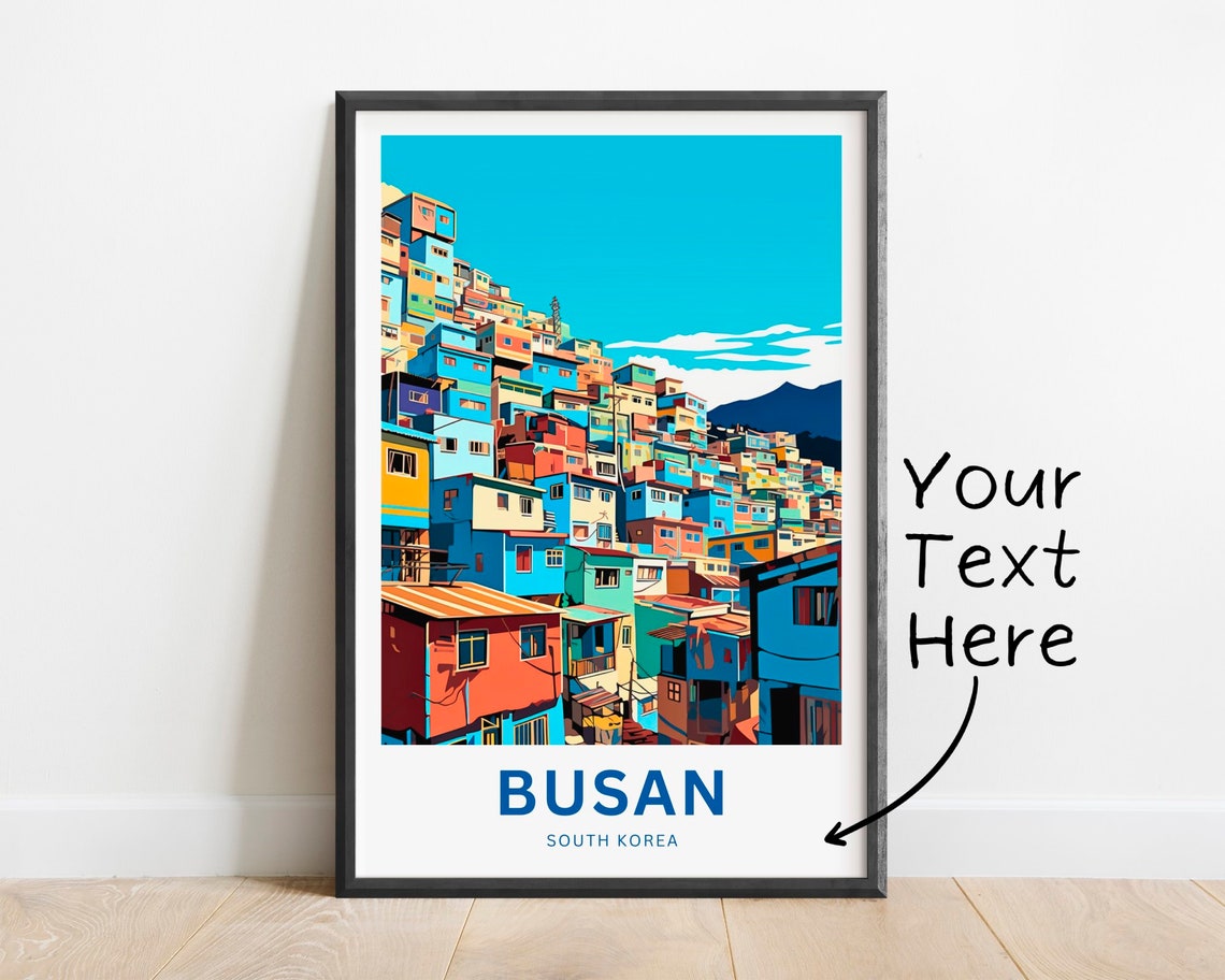 Busan South Korea Stacked Hillside Homes Village Personalized Poster