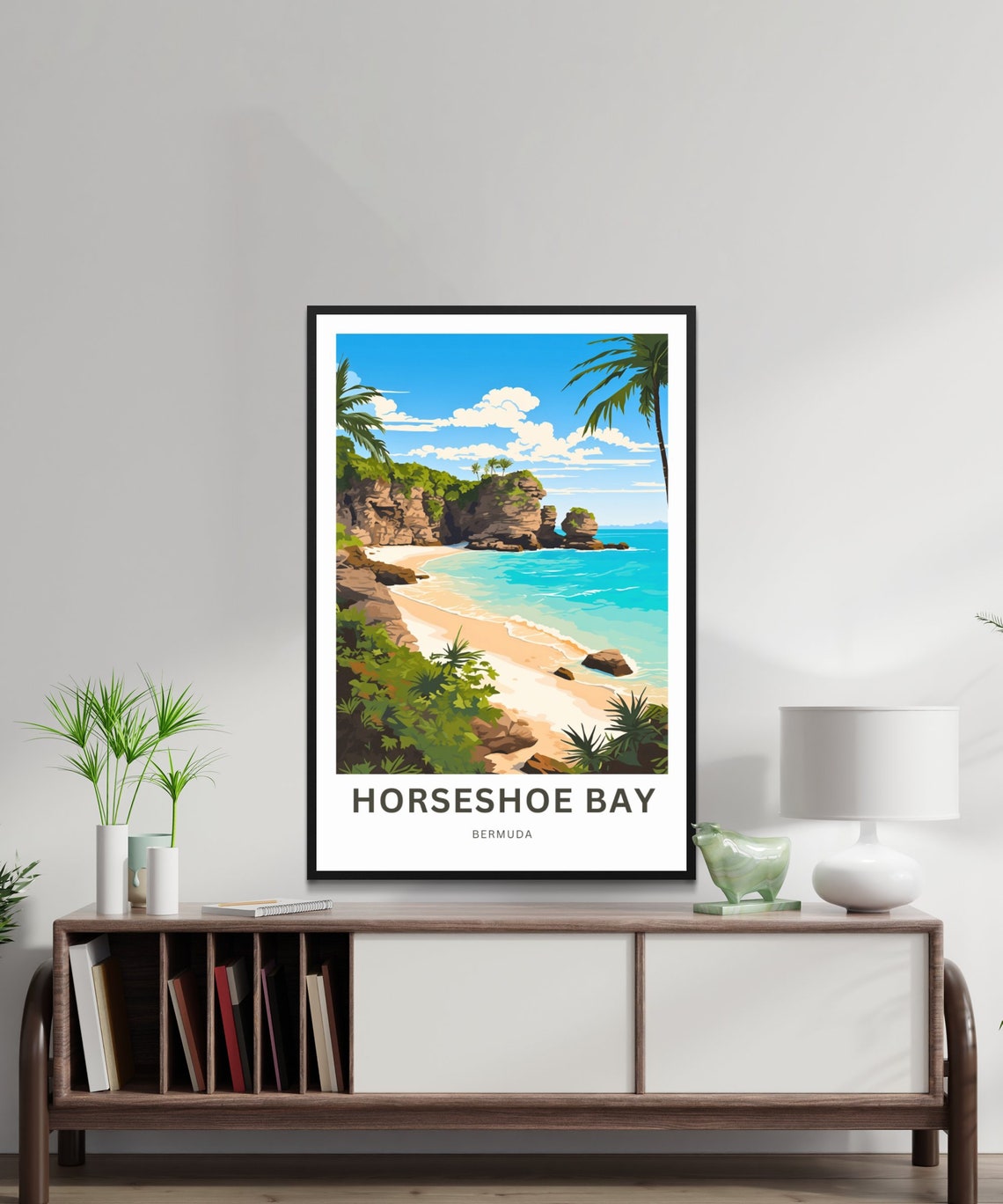 Horseshoe Bay Bermuda Tropical Cove Lush Palm Day Travel Poster - Image 2
