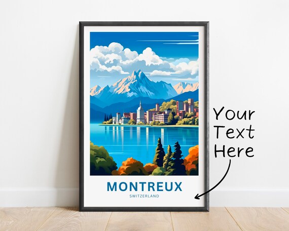 Montreux Switzerland Alps Lake Personalized Custom Text Travel Poster