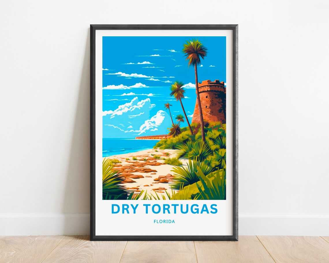 Dry Tortugas Florida Travel Poster Fort Jefferson Beach Island Art