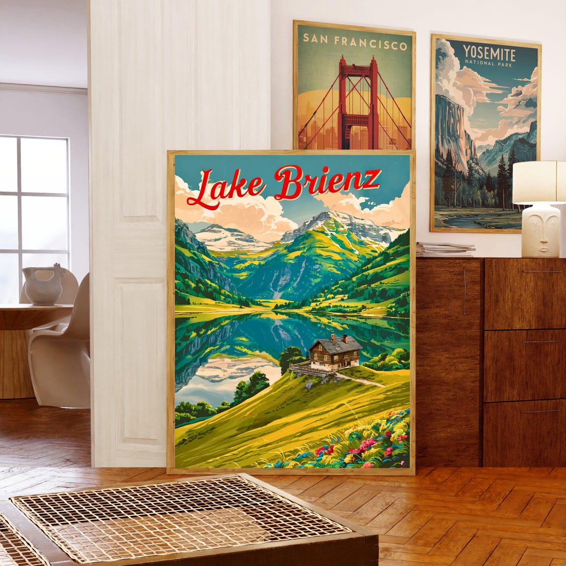 Lake Brienz Hilltop Chalet Mirror Lake Vintage Travel Poster - Image 5
