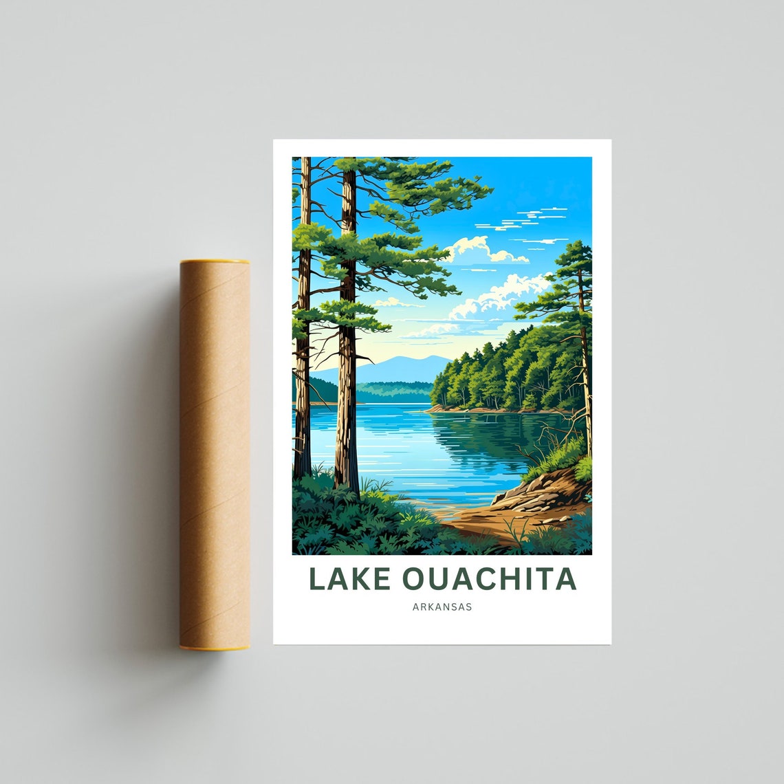 Lake Ouachita Arkansas Lone Pine Rocky Shore Clear Water Travel Poster - Image 4