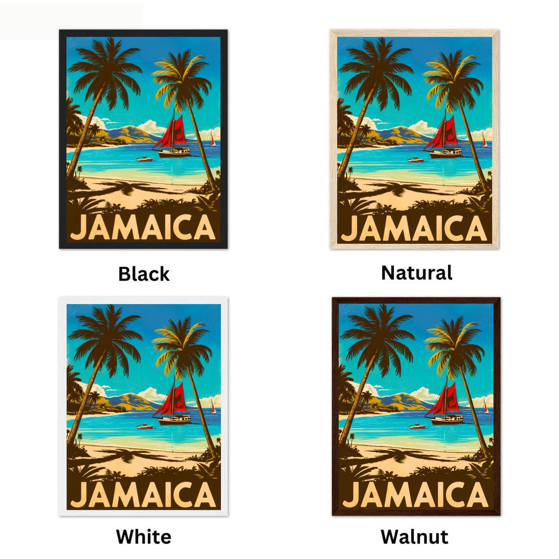 Jamaica Caribbean Sailboat Palm Beach Scene Vintage Travel Poster - Image 4