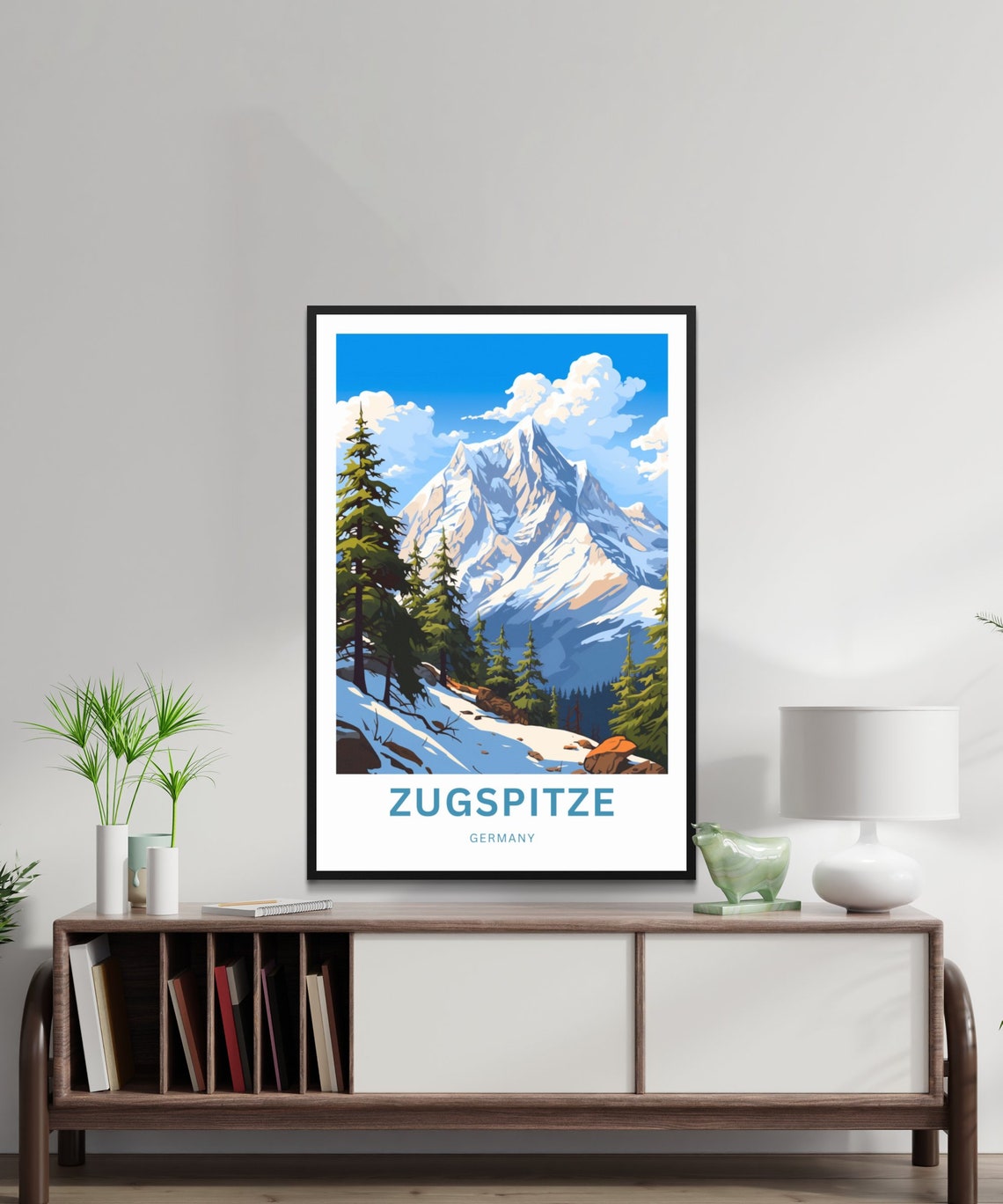 Zugspitze Germany Snowy Alpine Peak Pine Forest Travel Poster - Image 2