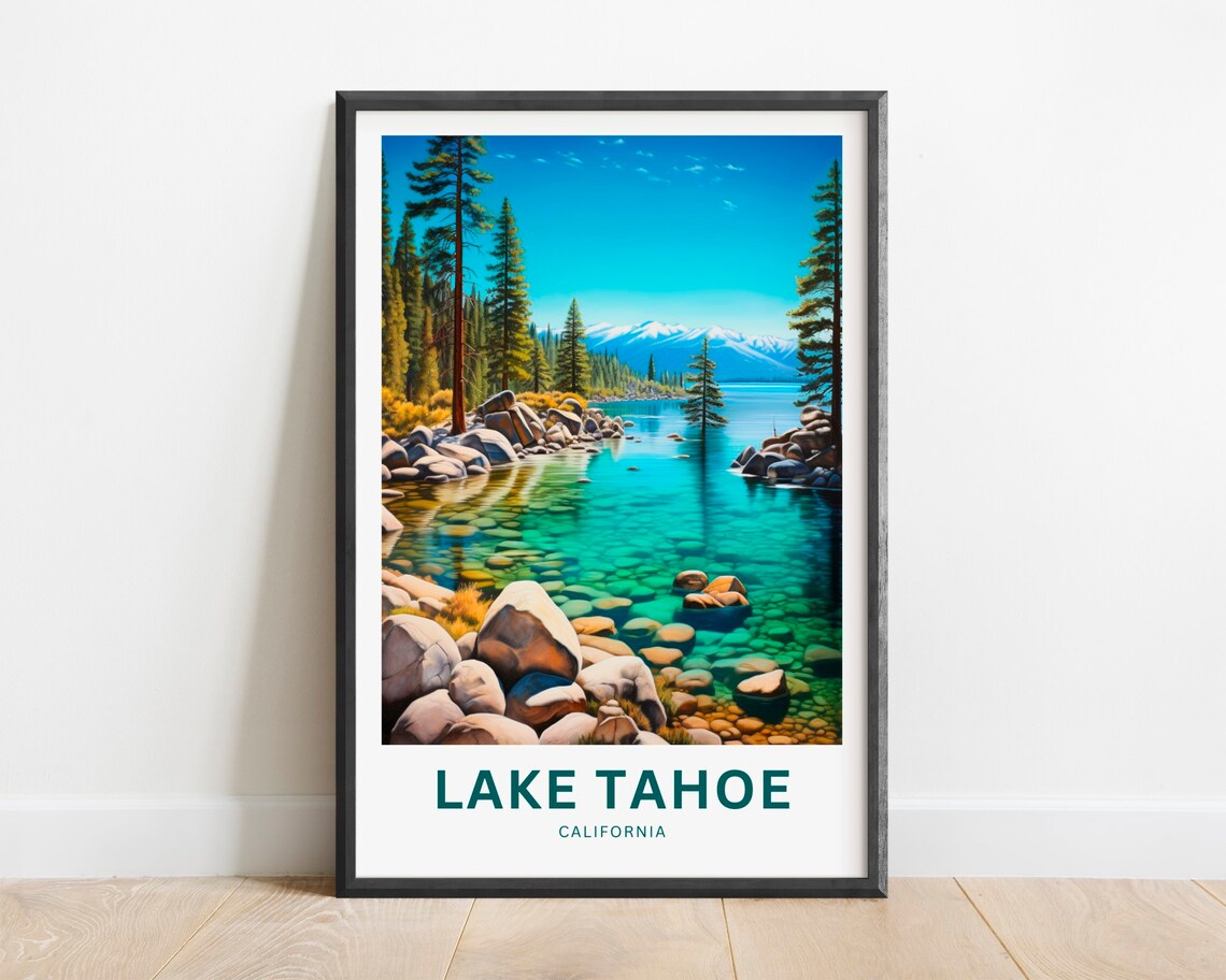 Lake Tahoe California Crystal Clear Water Vintage Travel Poster