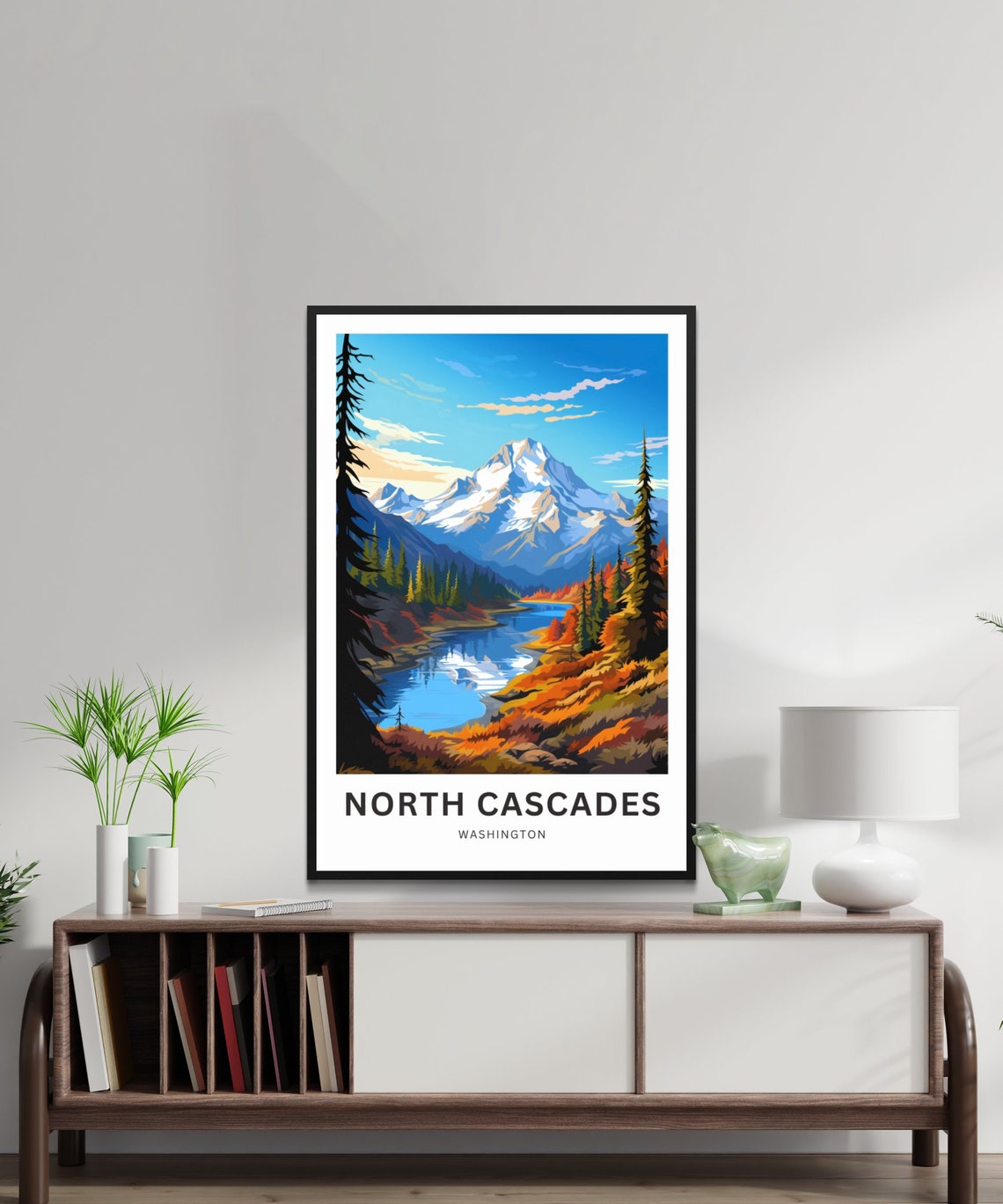Personalized North Cascades Washington Autumn Lake Peak View Poster - Image 2