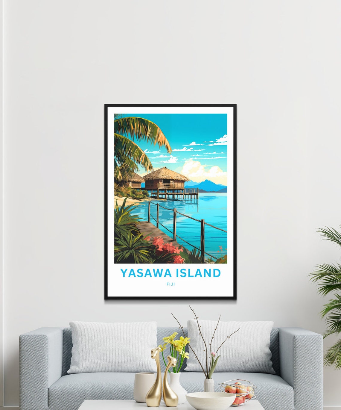 Yasawa Island Fiji Personalized Thatched Bungalow Lagoon Poster - Image 3