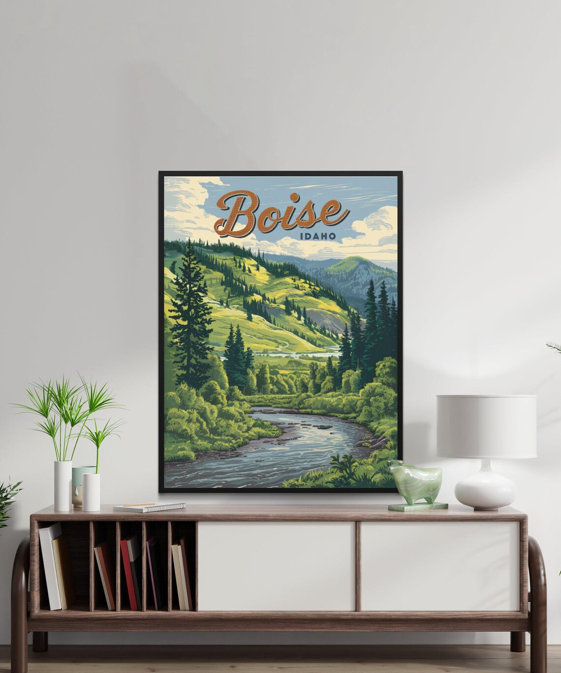 Boise Idaho Vintage Style Green Valley River Forest Travel Poster - Image 4