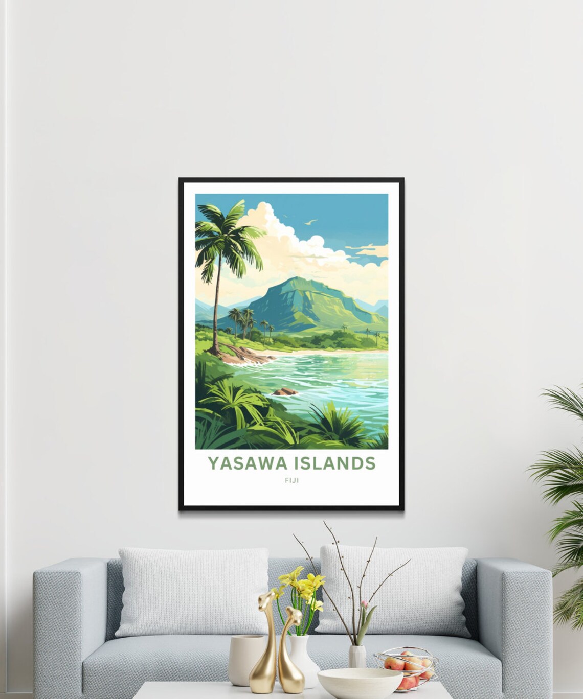 Yasawa Islands Fiji Palm Trees Mountain Lagoon Custom Poster - Image 3