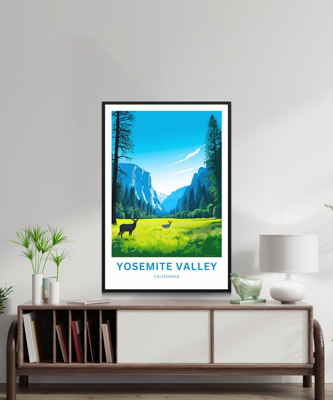 Yosemite Valley California Meadow Deer Granite Cliffs Travel Poster - Image 2