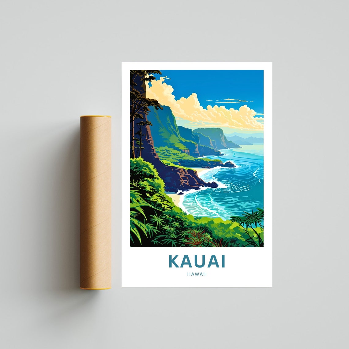 Personalized Kauai Hawaii Lush Green Sea Cliffs Travel Poster - Image 4