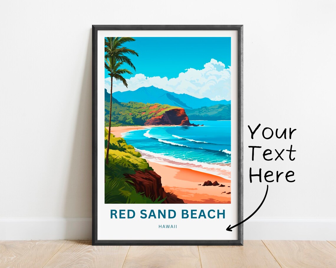 Red Sand Beach Hawaii Lone Palm Orange Sand Cove Customizable Poster