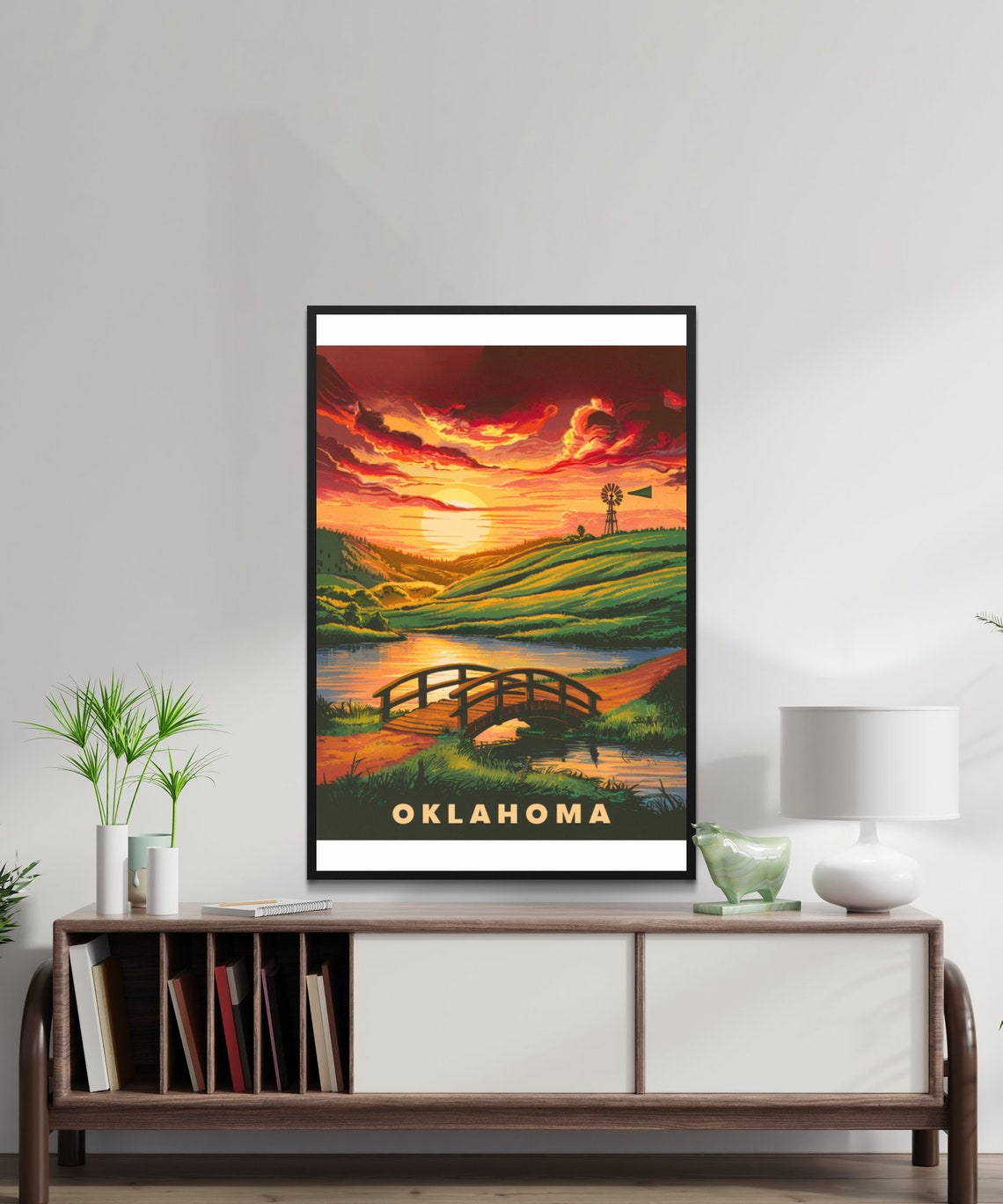 Oklahoma Vintage Sunset Windmill Rolling Hills Travel Poster - Image 2