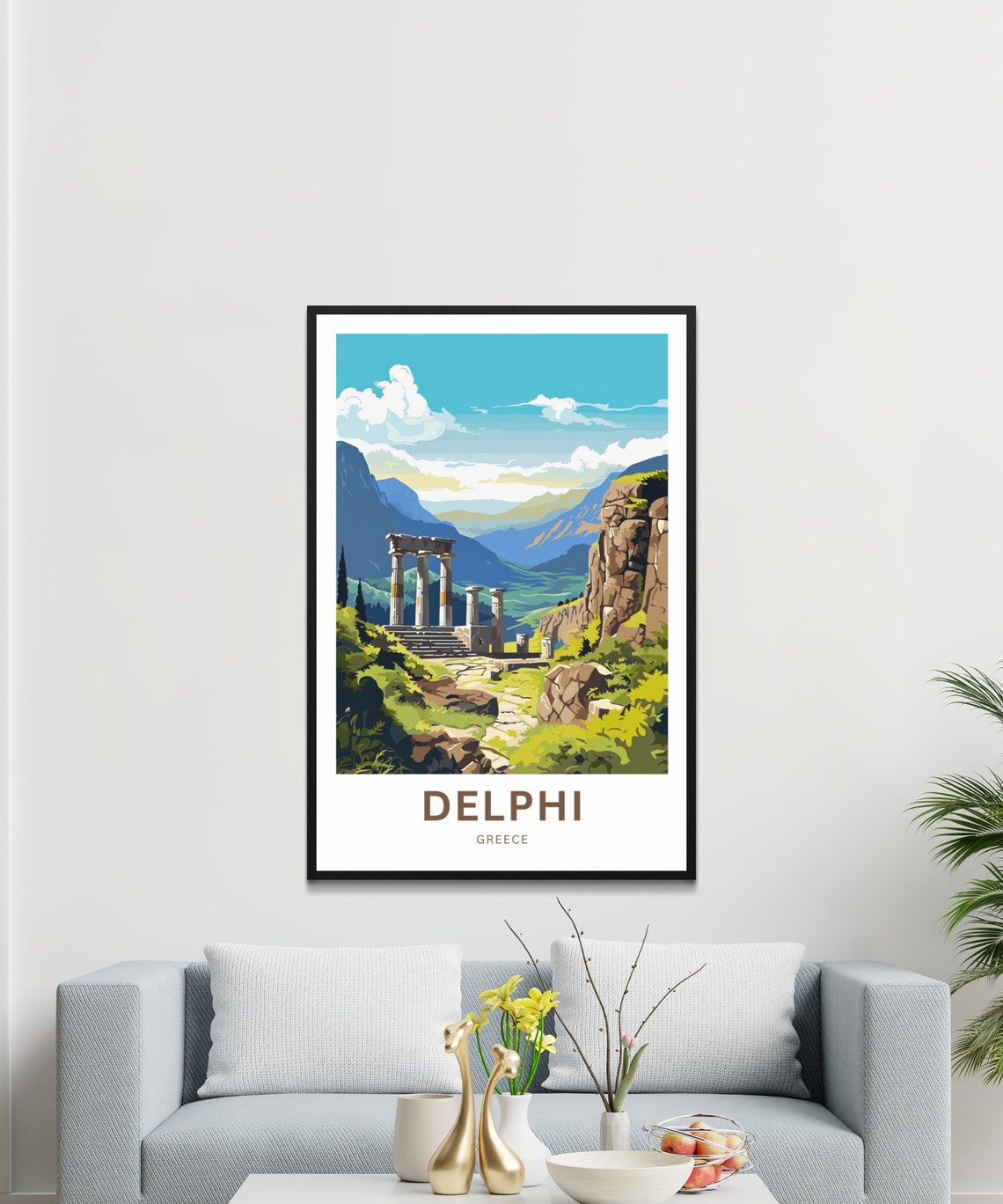 Delphi Greece Temple Columns Green Valley Mountains Travel Poster - Image 3