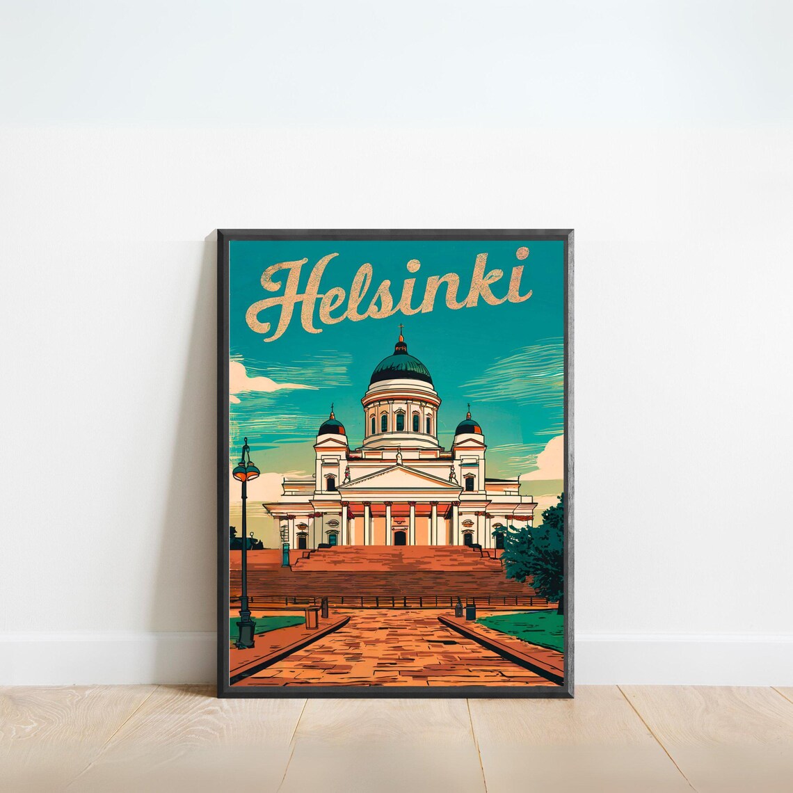 Helsinki Cathedral Finland Landmark Retro Vintage Travel Poster