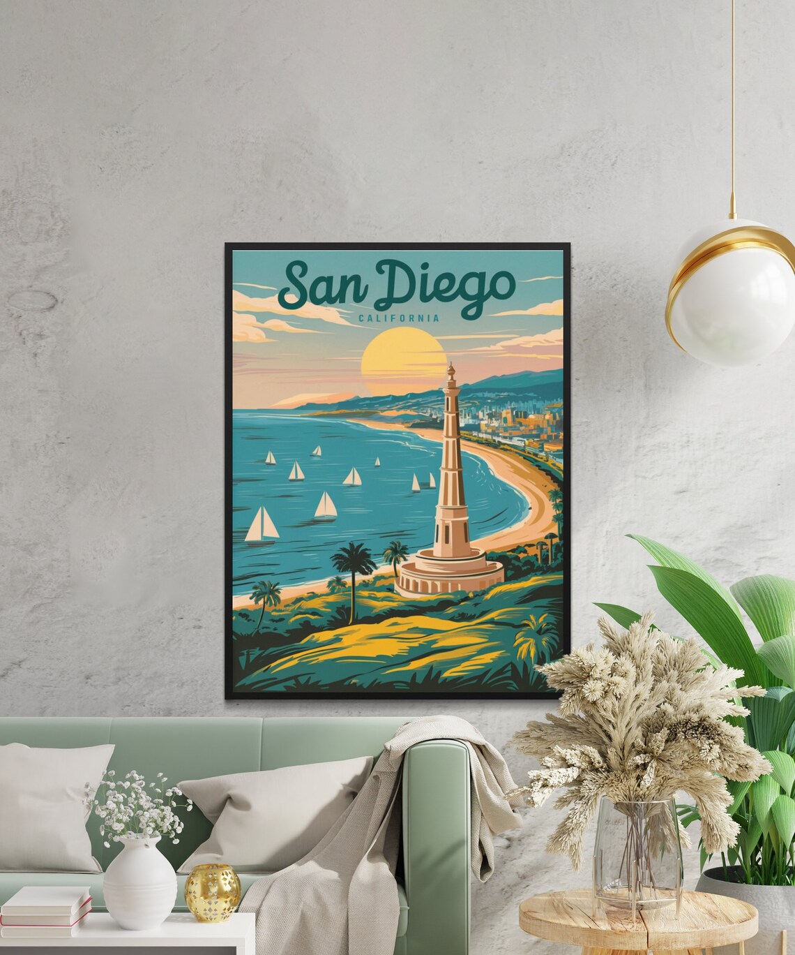 San Diego California Sailboats Sunset Bay Vintage Travel Poster - Image 2