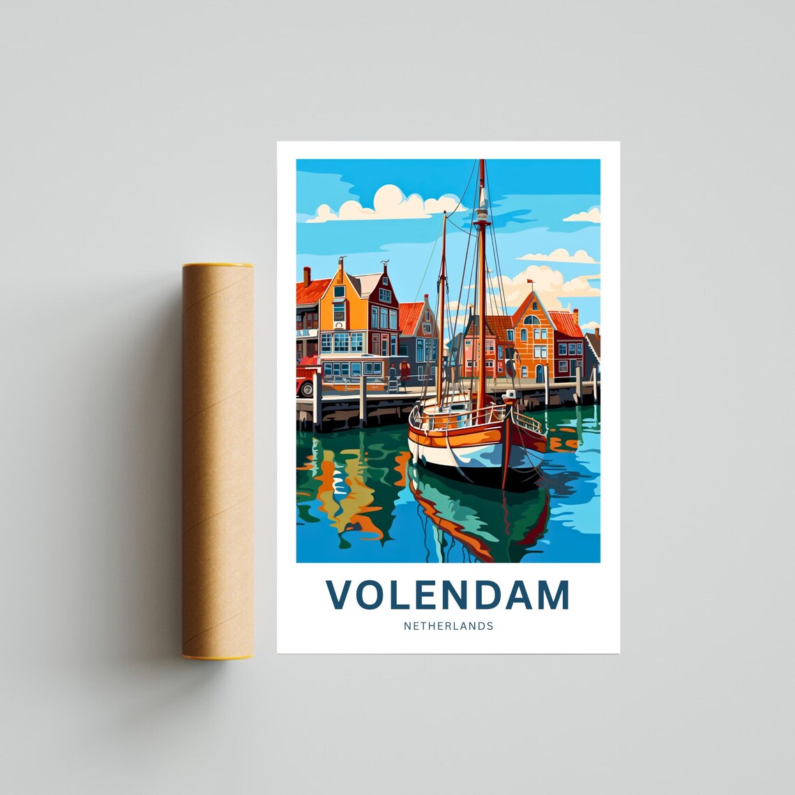 Volendam Netherlands Harbor Sailboat Vintage Dutch Travel Poster Art - Image 4