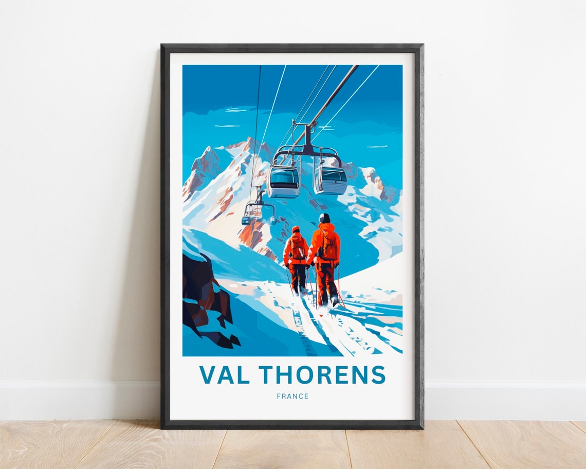 Val Thorens France Alpine Ski Resort Gondola Vintage Travel Poster