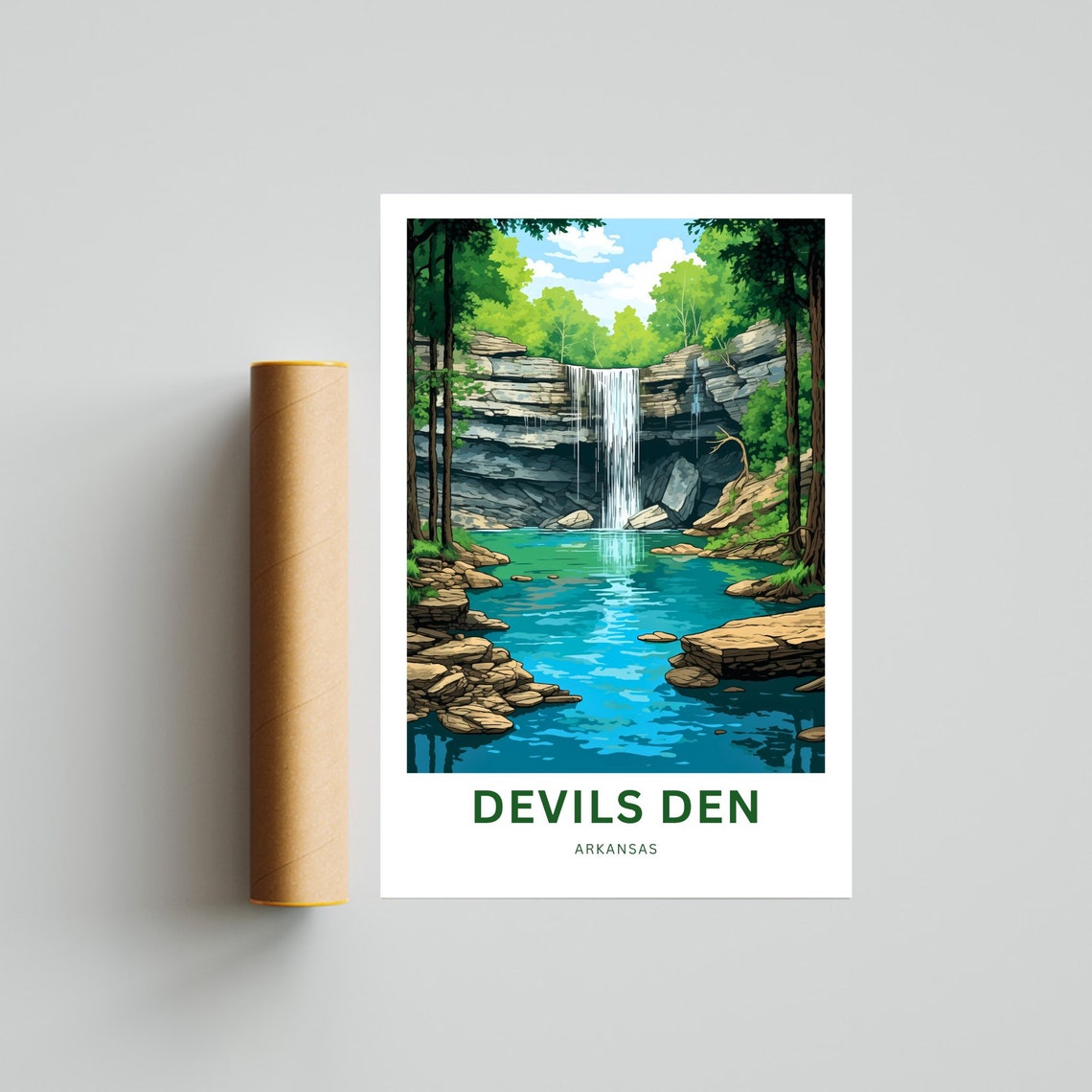Devils Den Arkansas Limestone Falls Travel Illustration Poster - Image 4