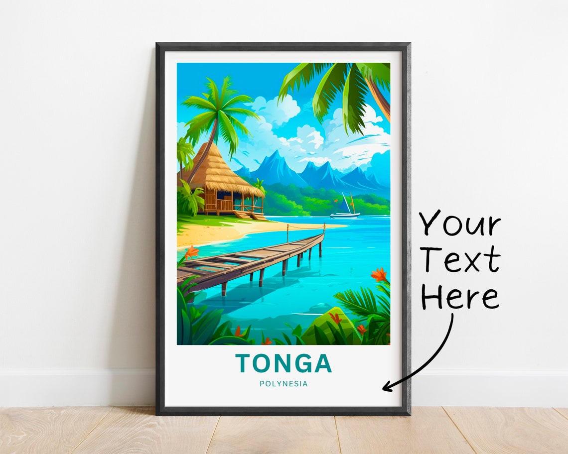 Tonga Polynesia Beach Hut Pier Sailboat Lagoon Travel Poster - Image 2