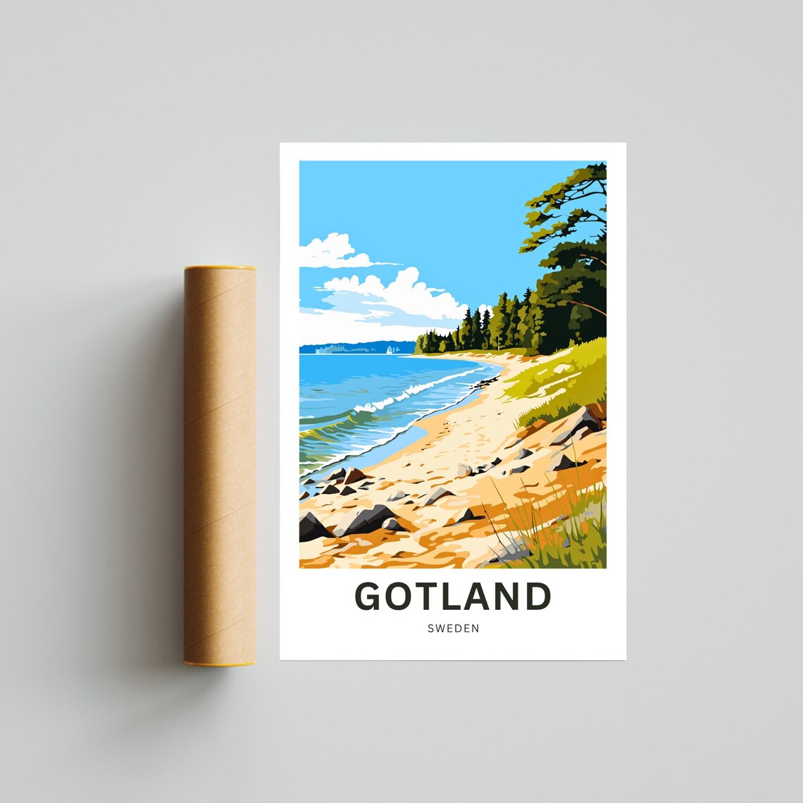 Gotland Sweden Rocky Shoreline Forest Beach Scenic Travel Poster - Image 4