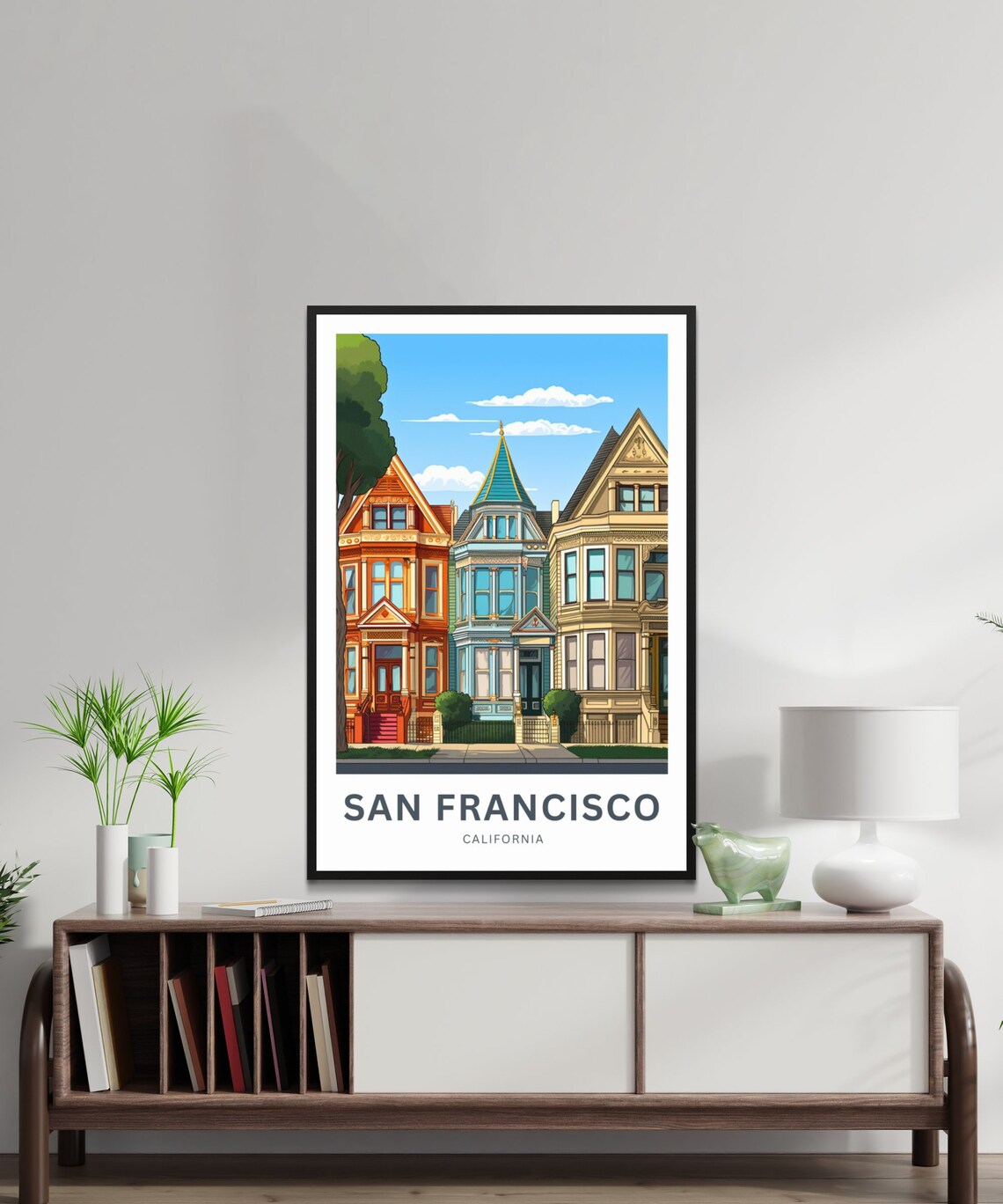 San Francisco Trio of Victorian Homes Turret Vintage Travel Poster - Image 2