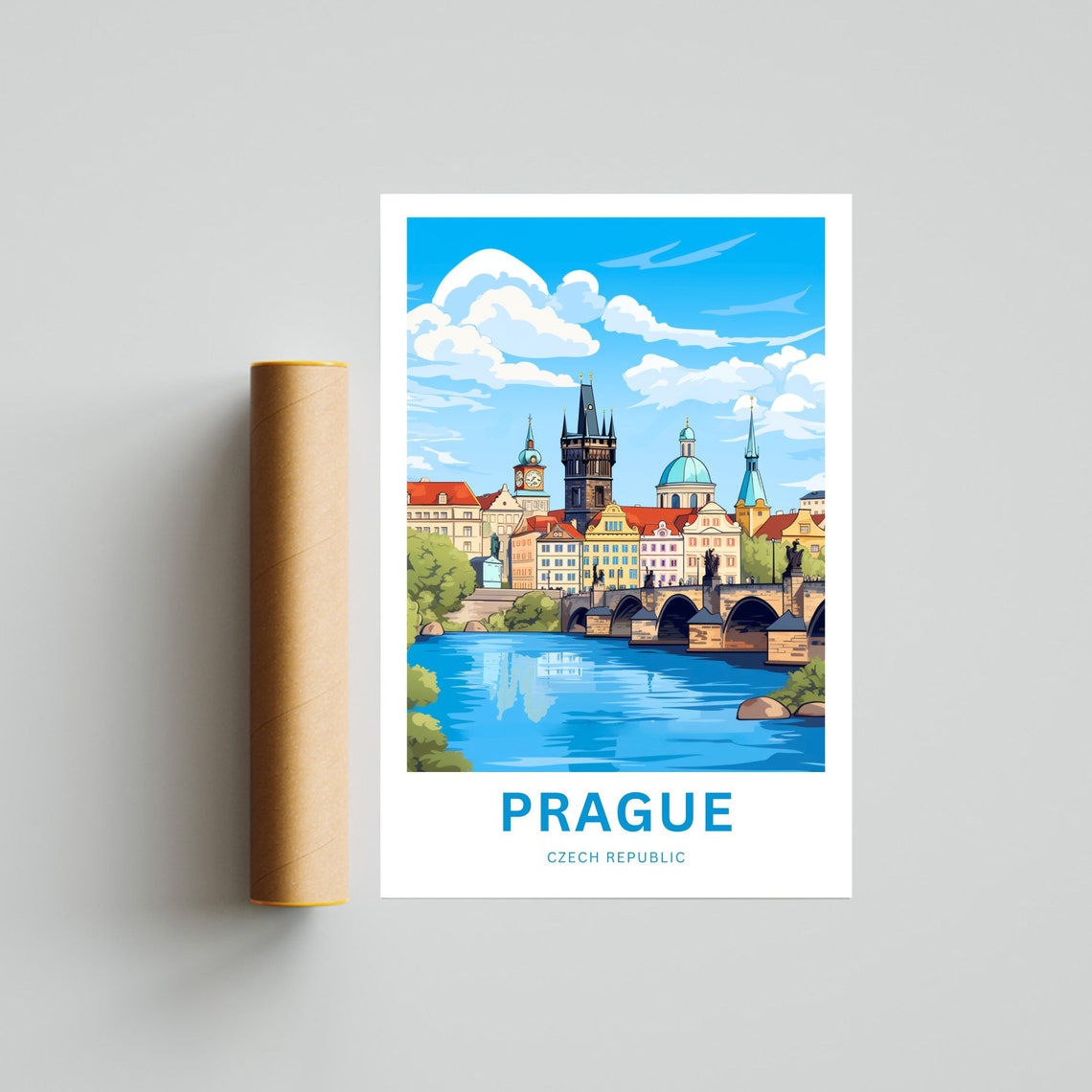 Prague Czech Republic Old Town Skyline Riverside Bridge Poster - Image 4