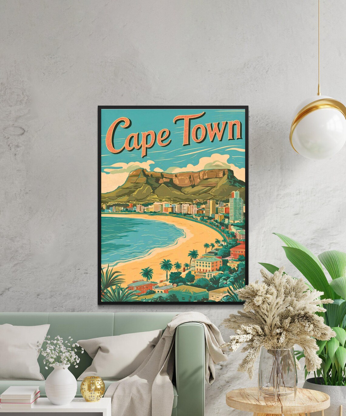 Cape Town South Africa Table Mountain Sunny Vintage Beach Poster - Image 4