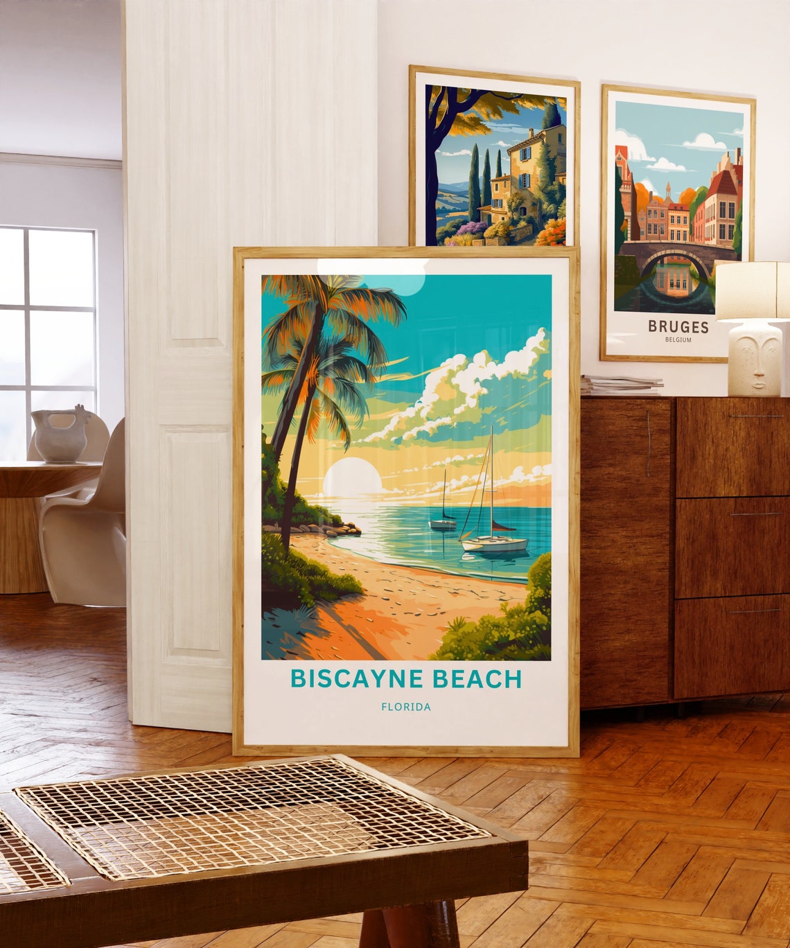 Biscayne Beach Florida Sunset Palms Sailing Coast Travel Poster - Image 5