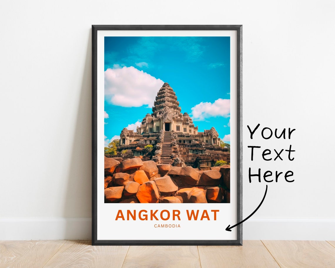 Personalized Angkor Wat Cambodia Travel Poster Ancient Stone Steps Art