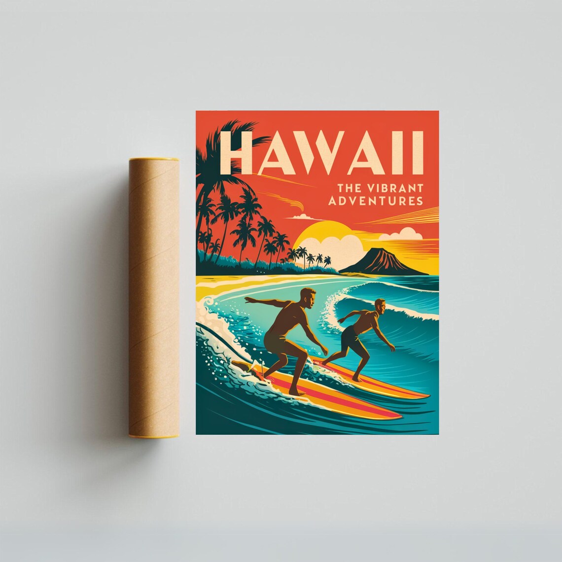 Hawaii The Vibrant Adventures Retro Surf Sunset Palm Travel Poster - Image 3