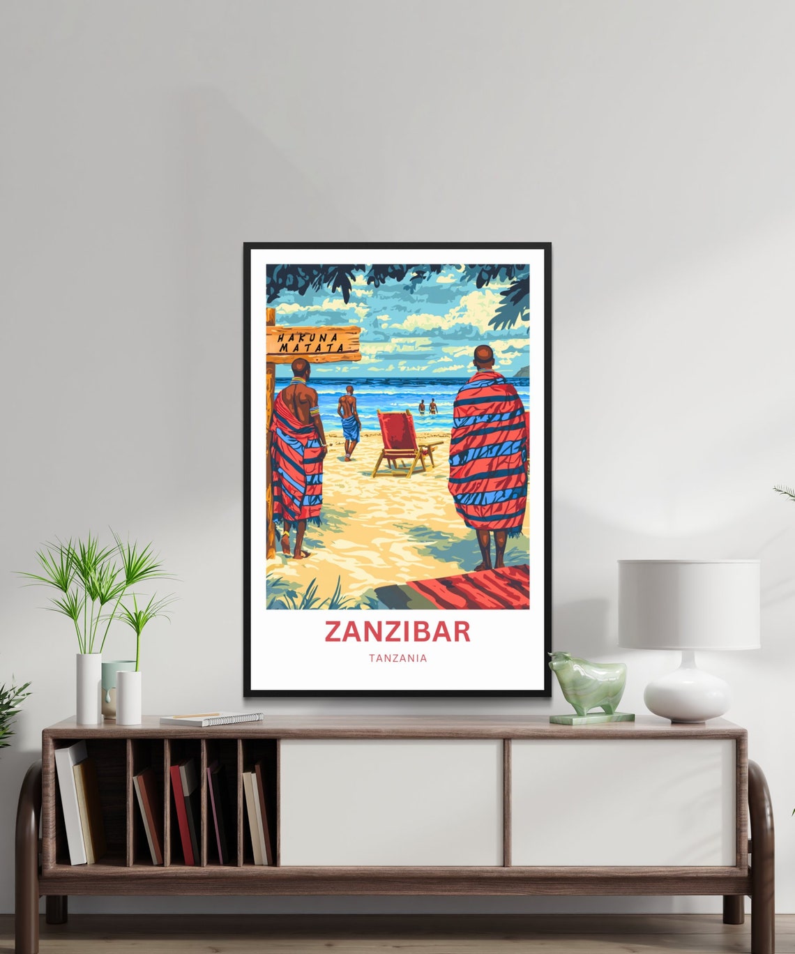 Zanzibar Tanzania Maasai Figures on Beach Under Hakuna Matata Poster - Image 3