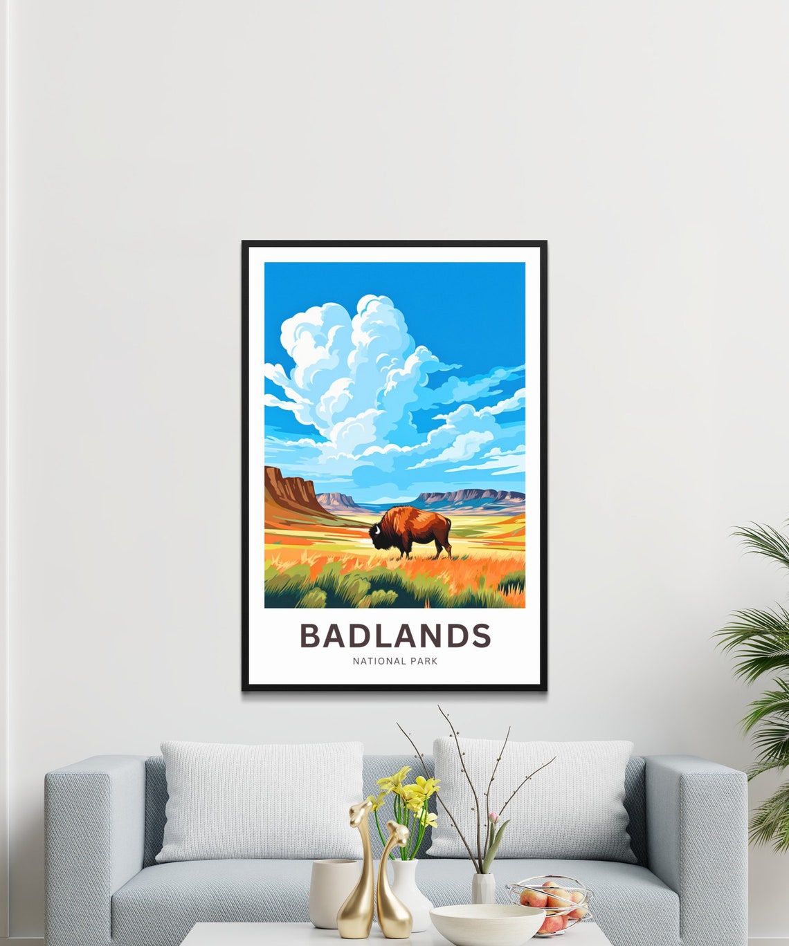 Badlands National Park Bison Dramatic Clouds Custom Travel Poster - Image 3