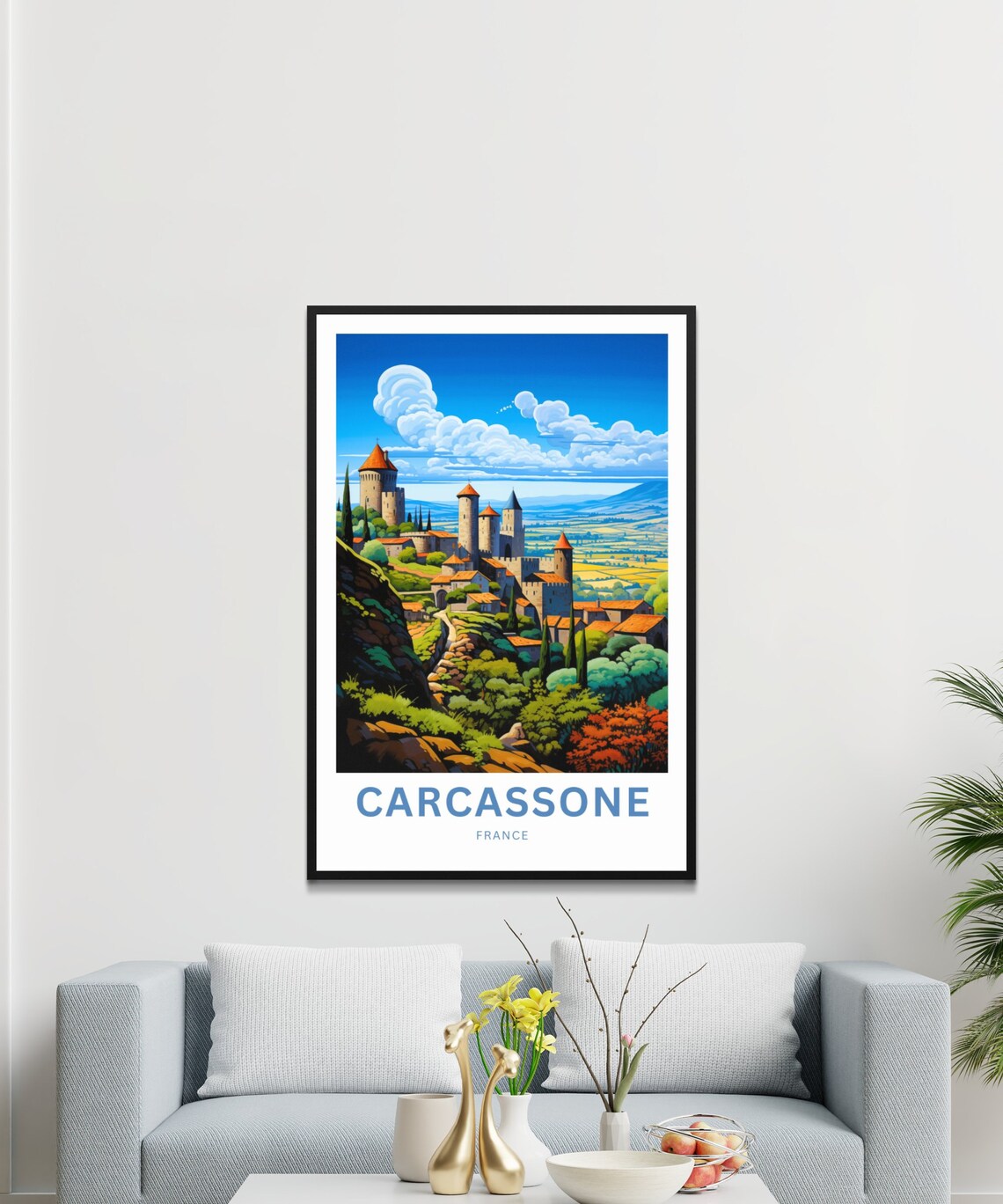 Carcassonne France Hilltop Medieval Old Town Panorama Travel Poster - Image 3