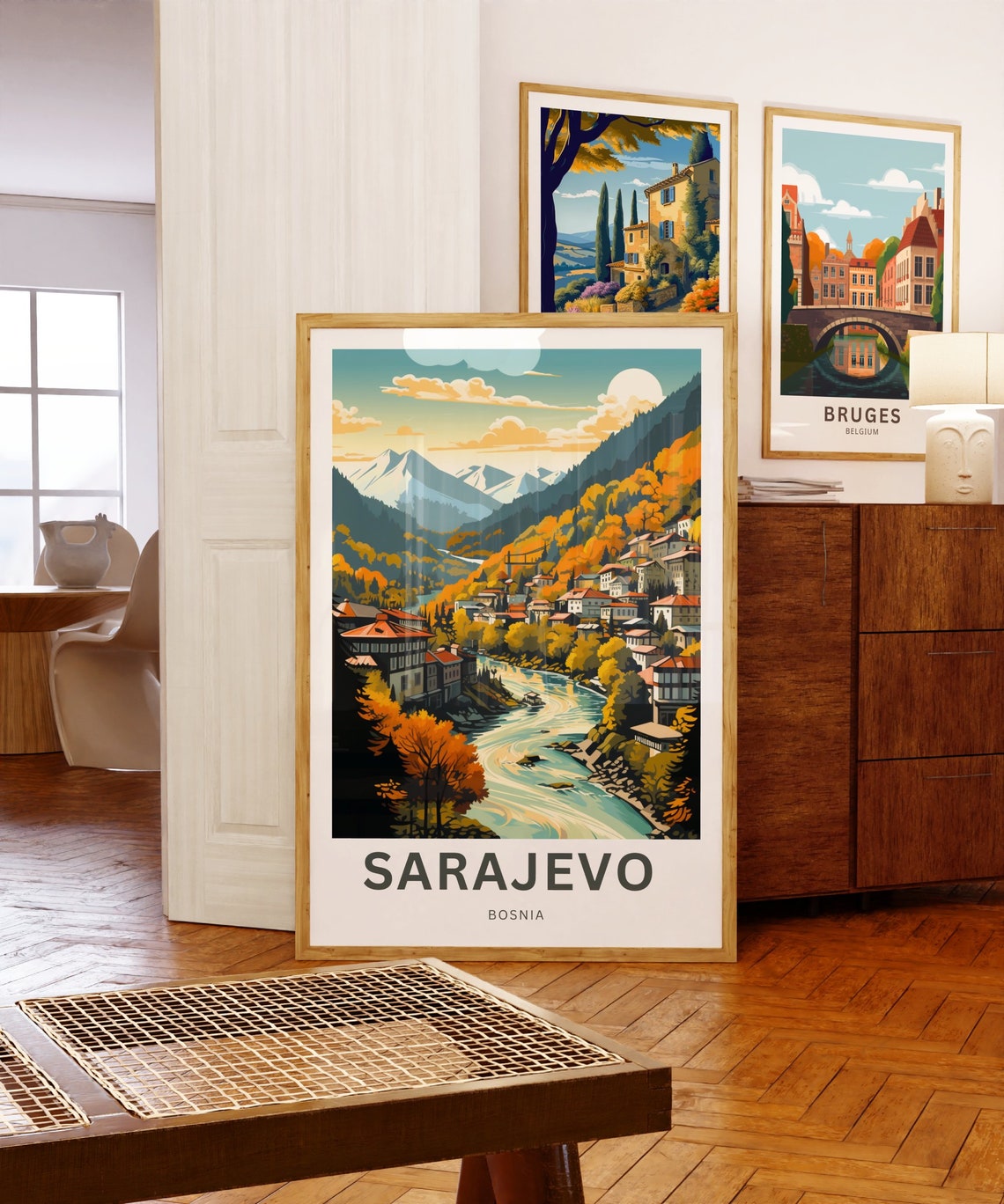 Sarajevo Bosnia Autumn Riverside Town Mountains Personalized Poster - Image 5