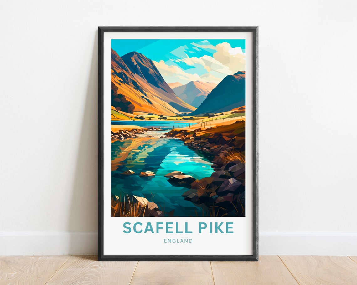 Scafell Pike England Custom Text Geometric Mountain Lake Travel Poster - Image 2