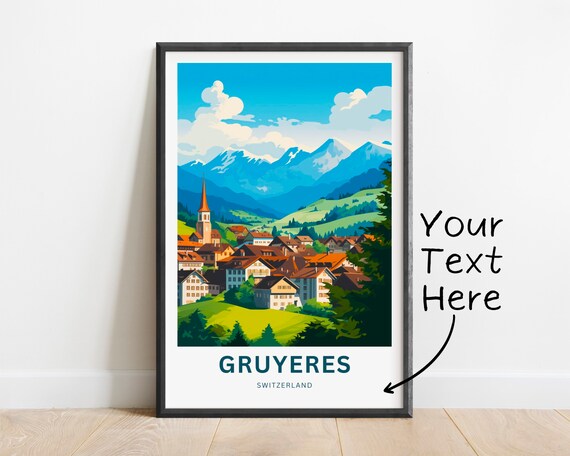 Gruyeres Switzerland Personalized Travel Poster Mountain Village View
