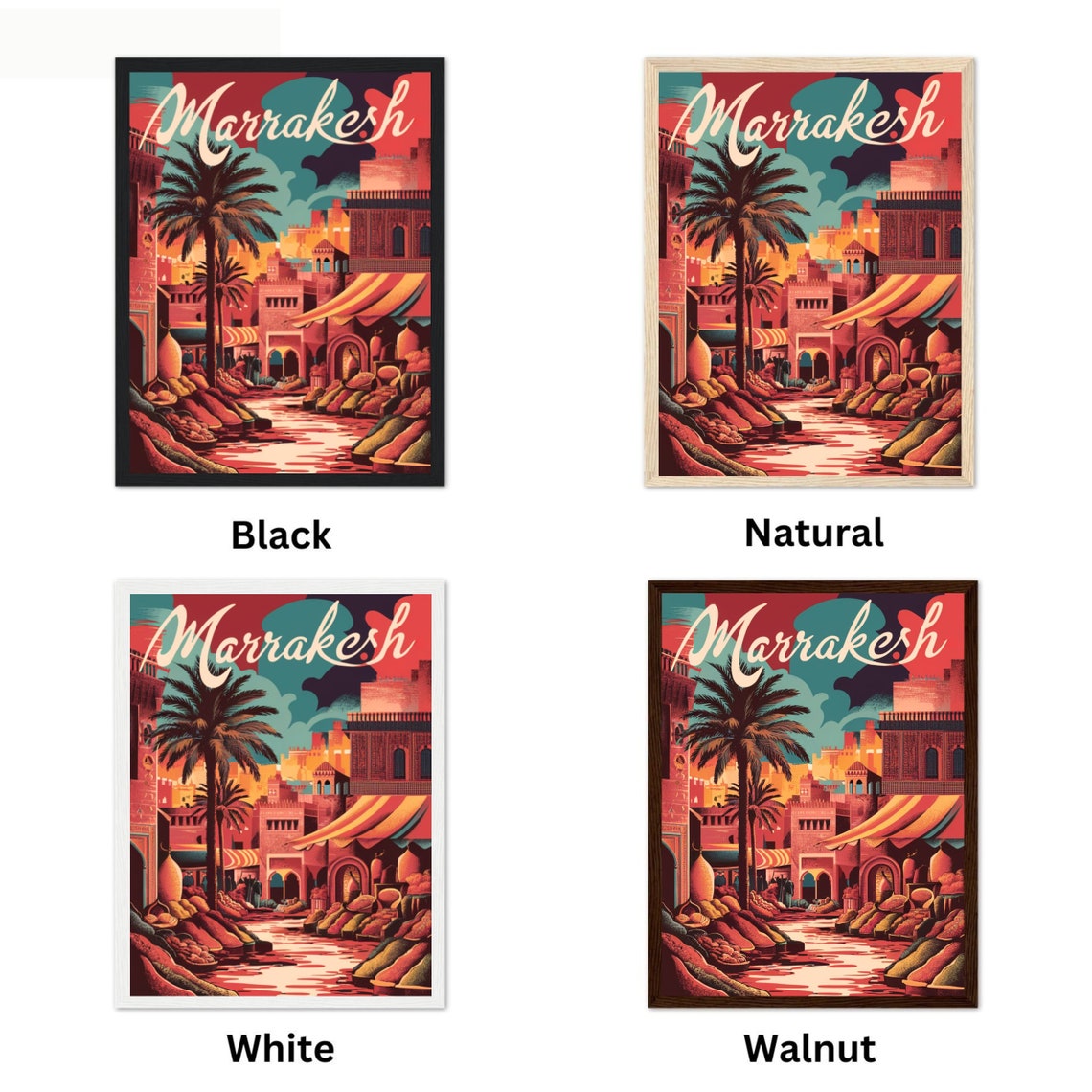 Marrakesh Morocco Old City Street Palms Warm Retro Art Poster - Image 4