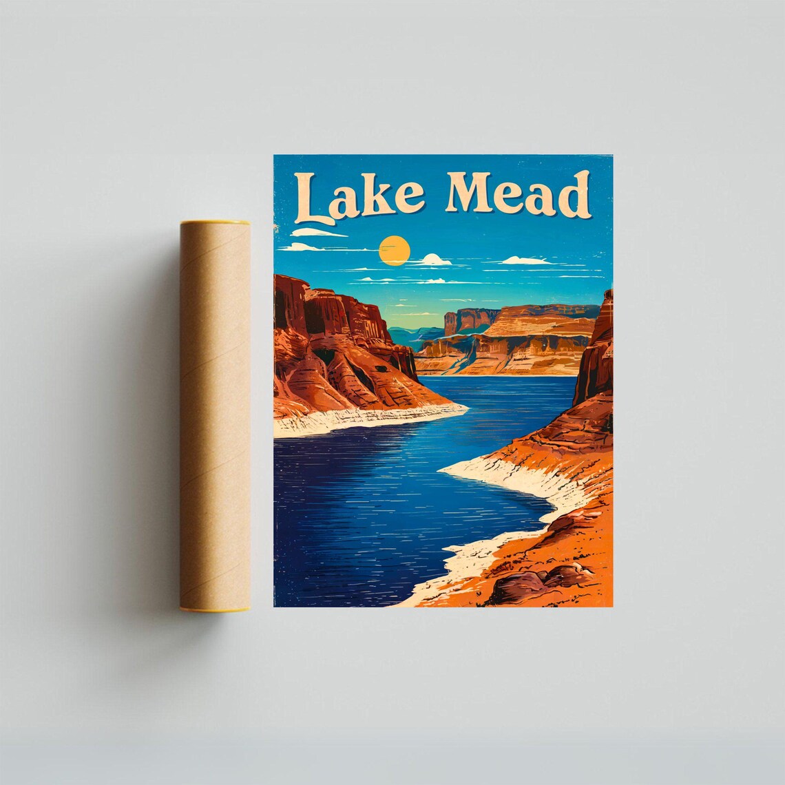 Lake Mead Red Rock Canyon Desert Lake Sunset Retro Travel Poster - Image 4