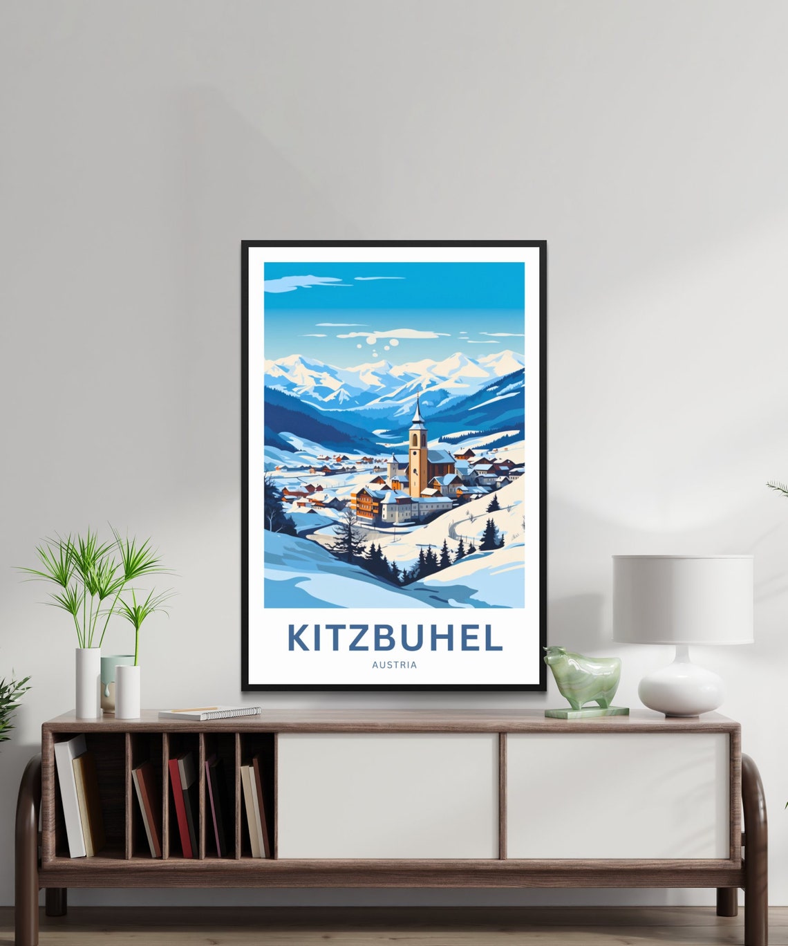 Kitzbuhel Austria Snowy Alpine Village and Church Winter Poster - Image 2