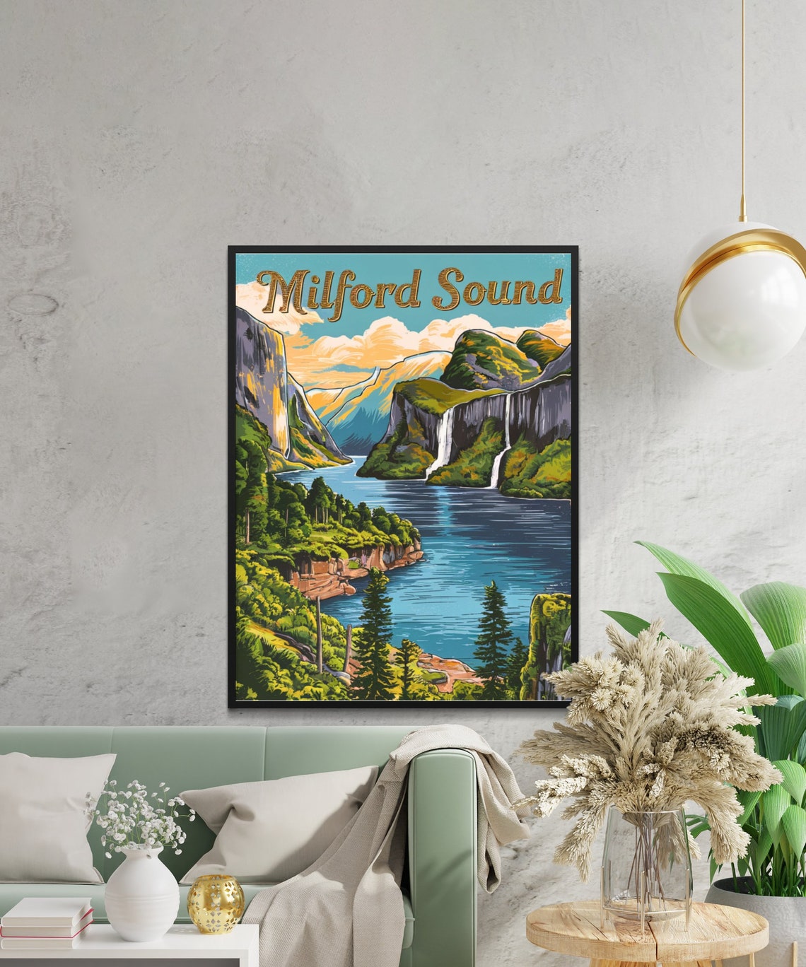 Milford Sound Vintage Travel Poster Milford Sound Print New Zealand Wall Art Framed Present Gift New Zealand Present - Image 2