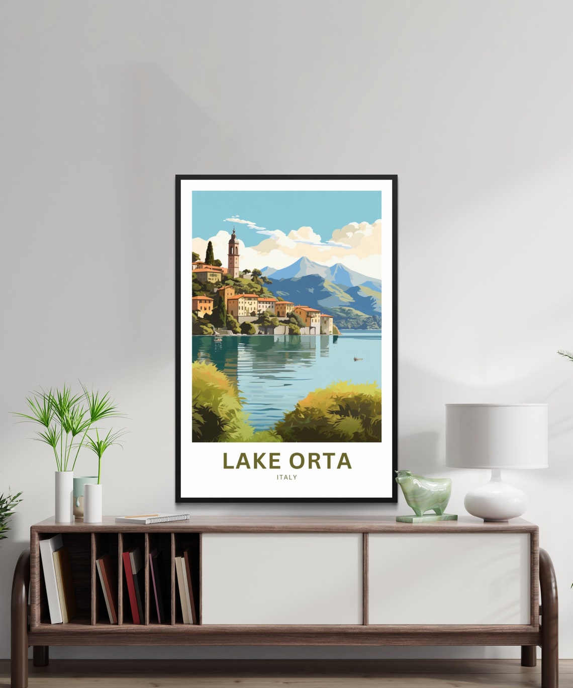 Lake Orta Italy Lakeside Village Bell Tower Mountain View Poster - Image 2