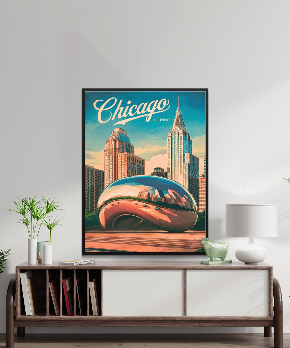 Chicago Illinois Vintage Cloud Gate Bean Millennium Park Poster - Image 3
