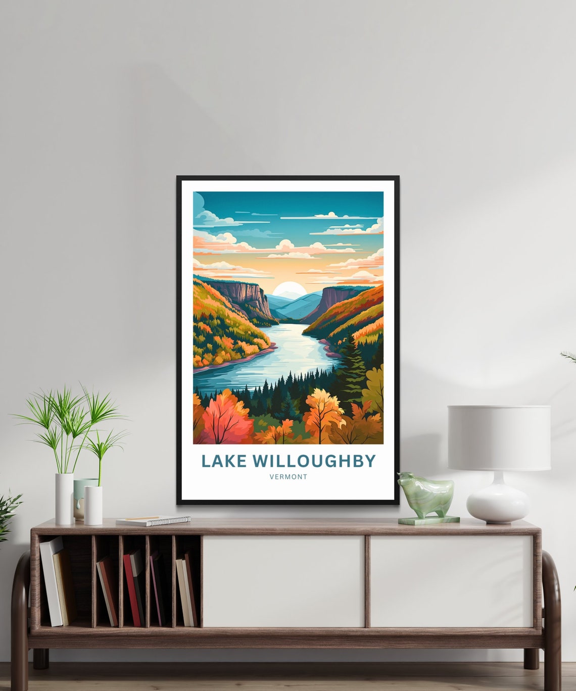 Personalized Lake Willoughby Vermont Poster with Sunset Lake View Art - Image 2