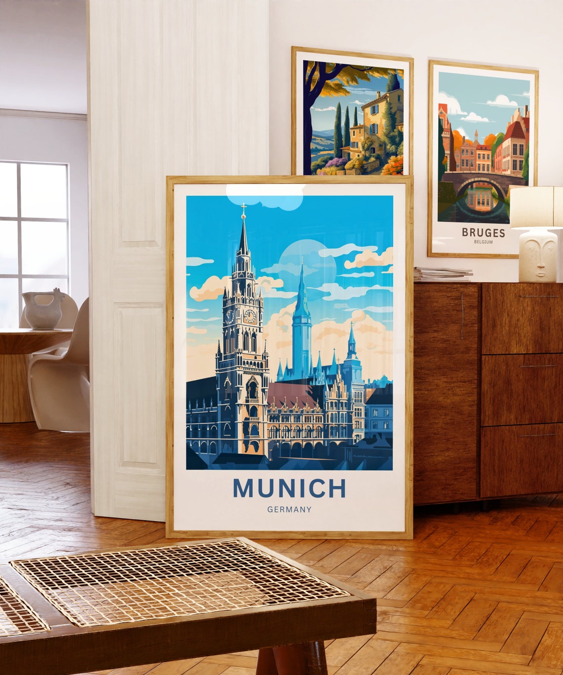 Munich Germany Gothic Town Hall Blue Sky Clock Tower Art Poster - Image 5