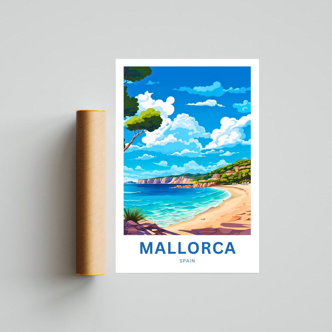 Mallorca Spain Beach Cliffs Golden Sand Custom Travel Poster - Image 4